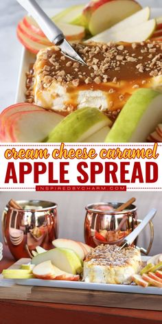 This Caramel Apple Cream Cheese Spread is a delicious fall treat that you can make in under five minutes. It makes the perfect afternoon snack or quick weeknight dessert! Fall Cream Cheese Dip, Cream Cheese Dip, Cream Cheese Spread, Apple Cream