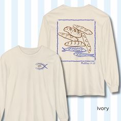 🥖🐟 With Jesus, Crumbs become Baskets Overflowing: Matthew 14:20🥖🐟 Faith Feeds the Multitude: 5 Loaves & 2 Fish & 12 baskets overflowing with leftovers! This Comfort Colors long sleeve tee showcases the iconic story of faith and abundance. Wear it as a reminder that even the smallest offering, shared with faith, can bring about a miracle.🙏🏽 College Ministry, Bible Verse Shirts, Catholic Confirmation Gifts, Catholic Confirmation, Funky Hats, But God, Christian Sweatshirt, Confirmation Gifts, Christian Shirt