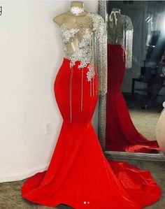 2024 New Arrivel One Sleeve Mermaid Prom Dresses Prom Dresses One Shoulder, High Neck Evening Dress, Prom Dresses Mermaid, Prom Dresses Red, Prom 2020, Prom Dresses Black Girls Slay