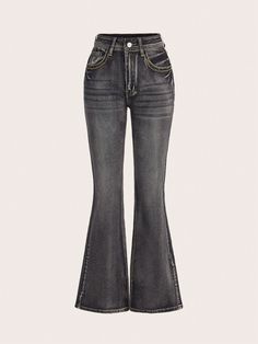 ROMWE Grunge Punk Women'S Vintage Washed Slim Fit Flared Jeans With Distressed DetailsI discovered amazing products on SHEIN.com, come check them out! Dark Flared Jeans, Grey Flared Jeans, 2000s Flare Jeans, Long Flare Jeans, Simpul Dasi, Jeans Grunge, Vintage Wash Jeans, Dark Grey Jeans, Grunge Jeans