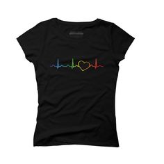 Channel your inner artist with the Rainbow Heartbeat Cute LGBTQ Pride Month Gift premium ring spun cotton graphic Juniors' T Shirt created by Luckyst for Design By Humans. It's time to add a pop of color, a splash of humor, and a whole lot of creativity to your day with apparel designed by one of our global artists. We're here to help you find that perfect you style! Size: large. Color: black. Gender: female. Age Group: adult. Pattern: Hearts. Black Heart-shaped Graphic Tee, Lgbtq Pride, Pride Month, Rainbow Pride, Music Is, Apparel Design, Black Media, In A Heartbeat, Gender Female