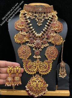 bridal jewelry set 3 necklace, matching real look jhumka and tikka can wear single - single set also and can wear as a full bridal set too. high-quality set. Luxury Temple Jewelry Danglers For Diwali, Jhumka Set, Indian Choker Necklace, Delicate Choker, Bridal Jewelery, Gold Necklace Indian, South Indian Jewelry, Indian Necklace, Long Tassel Earrings