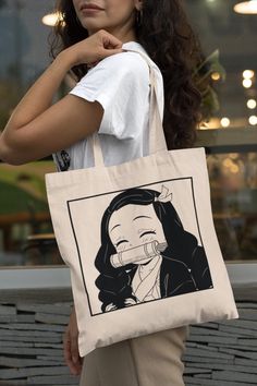 This 100% cotton bag comes in one size - 15" x 16" - perfect for everyday wear. While the canvas material will show off your designs in great colors, it's durable and will last for years. The bag features 20" handles (made from the same canvas), making it easy to carry even with a week's worth of shopping. .: 100% cotton canvas .: Heavy fabric (12 oz/yd² (406.9 g/m .: Sewn-in label .: Available in natural and black colors Anime Print Bags For Everyday Use, Kawaii Cotton Canvas Bag For Daily Use, Anime Print Bags For Cosplay, Clothes Anime, Anime Clothes, Canvas Making, Anime Accessories, Anime Outfits, Cotton Bag