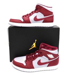 THIS AUCTION IS FOR: BRAND NEW IN THE BOX 100% AUTHENTIC. AIR JORDAN 1 MID ''CHERRYWOOD RED '' MEN'S SIZE: 11.5 COLOR:  CHERRYWOOD RED/WHITE    ~ PLEASE ASK ANY QUESTIONS & SEE MY OTHER ITEMS ~ THANKS FOR LOOKING!!! Nike Jordan 1 Mid Red, Mid-top Jordan Shoes With Red Sole, Air Jordan Mid Shadow Red, University Red Mid-top Jordan Shoes For Streetwear, Mid-top Leather Jordan Shoes With Red Sole, Air Jordan 1 Mid, Jordan 1 Mid, Men Shoes Size, Air Jordan 1