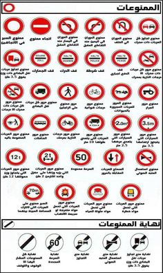 an arabic sign with various signs and symbols in different languages, including the words'no parking