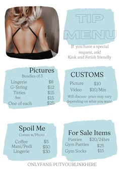 the back of a woman's bra top with text on it that says, tips for