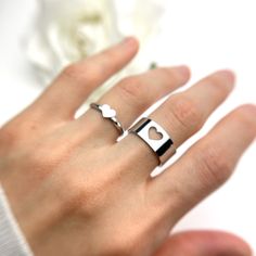 Matching Friendship Couples Heart Ring Set, Lover Rings His and Her Promise Rings, Anniversary Gift, Band Ring Set, Layering Best Friend Rings Incredibly cute set of 2 rings that will make a meaningful and unique gift. Perfect for best friends, couples, or loved ones. Our rings are outstandingly *high* quality and beautifully finished. ♡ They are hypoallergenic, very sturdy, and tarnish-resistant (will *not* turn your fingers green). J E W E L R Y ∙ D E T A I L S * Sold as a set of 2 (as picture Adjustable Heart Cut Ring For Valentine's Day, Adjustable Heart-shaped Couple Rings For Promise, Adjustable Double Heart Rings For Valentine's Day, Adjustable Heart-shaped Couple Rings Gift, Stainless Steel Promise Rings For Valentine's Day, Heart-shaped Couple Rings As Gift, Heart-shaped Couple Rings Gift, Valentine's Day Promise Ring In Stainless Steel, Valentine's Day Gift Rings In Stainless Steel