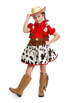 PRICES MAY VARY. THE QUICKEST DRAW IN THE WEST: This delightful and eye-catching costume includes a Dress, Vest, and Bandana. AMAZING DETAIL: Stunning circle skirt with cow print, cap sleeves, suede vest with 2 gold stars and fringes, red bandana with print on it. PERFECT PRESENT FOR KIDS: Kids will love this whole outfit. Get dressed up for Halloween, school presentations, and more. COMFORTABLE AND DURABLE: Made with 100% Polyester which is resistant to most chemicals, stretching and shrinking, Toddler Cowgirl Outfit, Cowgirl Costume Kids, Toddler Cowgirl, Cowgirl Halloween Costume, Real Cowgirl, Cowgirl Halloween, Rodeo Rider, Pink Bandana, Cowgirl Outfit