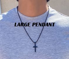 "*Cross Necklace for men is Highly polished shiny both sides surface simple and classic design pendant with 2mm Venetian box chain. *Black Cross Necklace for men, cross pendant with chain High Quality 316L Stainless Steel is Commonly used for jewelry because it will not oxidize or turn black with only minimal maintenance. *Cross Pendant size Small : Length - 0.82\"(21mm), Width - 0.43\"(11mm). Medium : Length - 0.95\"(24mm), Width - 0.56\"(14mm). Large : Length - 1.26\"(32mm), Width - 0.7\"(17mm Black Spiritual Jewelry For Father's Day, Spiritual Black Jewelry For Father's Day, Minimalist Black Jewelry For Father's Day, Black Cross Pendant Jewelry For Father's Day, Cross Necklace Black, Large Cross Necklace, Small Cross Necklace, Black Cross Necklace, Cross Necklace For Men