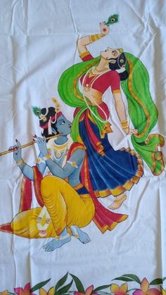 Radha Krishna Painting On Fabric, Radha Krishna Fabric Painting, Fabric Colour Painting, Flower Pattern Drawing, Abstract Tree Painting, Saree Painting, Fabric Painting Techniques, Dancing Drawings