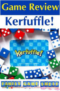 the game review for kerfuffle is shown with dices in front of it