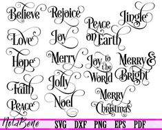 christmas font and numbers with the words merry, peace, joy, hope, joy, joy