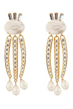 BOUNKIT JEWELRY JEWELRYBOUTIQUEEARRING GOLD Mother of Pearl and CZ Tassel Earrings Tassel Earrings, Mother Of Pearl, Gold Earrings, Cubic Zirconia, Tassels, Pearl Earrings, Gold Plate, Plating, Drop Earrings