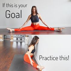 a woman doing yoga poses with the caption, if this is your goal practice this