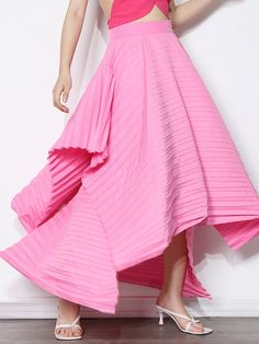 Irregular Skirt, Pleated Long Skirt, Pleated Maxi Skirt, Ruched Skirt, Long Skirts For Women, Irregular Hem, Pleated Maxi, Pink Skirt, Types Of Skirts