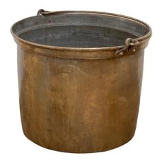 an old metal bucket is shown on a white background