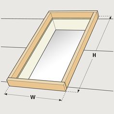 a wooden frame with measurements for the bottom and top section, including an angled window