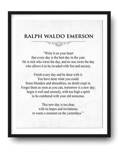 a framed poster with the poem,'ralph waddo emerson '