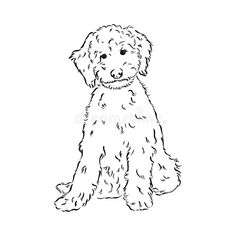 a black and white drawing of a dog sitting on the ground royalty illustration for coloring