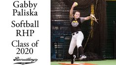 a baseball player catching a ball in mid air with the words gabby palska softball rhp class of 2020