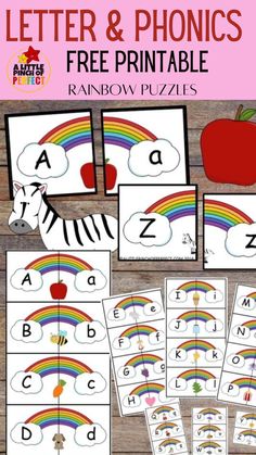 the letter and phonics printable rainbow puzzles for kids to practice their handwriting skills