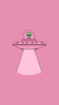 an alien ship floating on top of a pink background