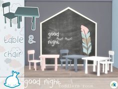 an image of children's playroom with chalkboard and chairs