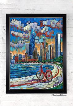 a painting on the wall of a building with a bike parked in front of it