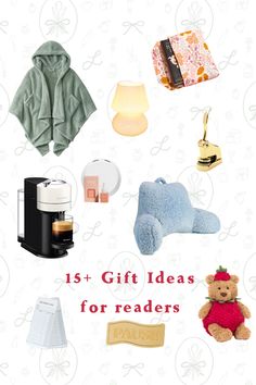 gift ideas for readers with teddy bears, books and other items on it's cover