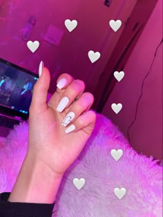 All White Nails With Design Ring Finger, White Nails With Heart On Ring Finger, White Nails Black Heart, Nails With White Hearts, White Nails With Heart, Marshmallow Nail Polish, White Chrome Nails, White Gel Nails, Pink Gel Nails