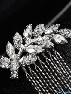 OrcaJump - Womens Hair Comb Wedding Hair Pin - Classic Leaf Rhinestone Alloy Silver Gold - 1pc Birthday Party Gift Bridesmaid Hair Comb, Beautiful Bridal Hair, Silver Hair Comb, Headpiece Hairstyles, Crystal Hair Comb, Wedding Hair Pins, Hair Comb Wedding, Crystal Accessories, Wedding Hair Pieces