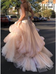 A-Line Evening Gown Elegant Dress Formal Court Train Sleeveless Strapless Tulle with Pleats Ruched Prom Dresses Light Pink, Dresses Light Pink, Gown Elegant, Prom Dresses Long Pink, Prom Dresses Elegant, Dresses Formal Elegant, Elegant Party Dresses, Evening Gowns Elegant, Pink Tulle