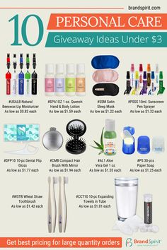 Elevate your marketing game with these promotional personal care giveaways, all under $3! These self-care treats are not only affordable but also customizable with your own logo, making them the perfect giveaway for events, trade shows, and corporate gifting. From lip balms to hand creams, these 10 high-quality products are sure to leave a lasting impression on your target audience. Everything you see is available for bulk order at brandspirit.com. Unique Promotional Items, Giveaway Ideas, Hand Creams, Logo Making, Corporate Gifting, Promo Items, Hand Body Lotion, Promotional Items, Own Logo