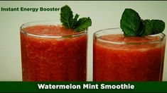 two glasses filled with watermelon mint smoothie