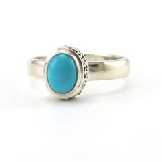 Sterling Silver Arizona Turquoise Oval Bali Ring Size 9 11th Anniversary, Bali Silver, Arizona Turquoise, Silver Work, December Birthstone, Genuine Turquoise, Bezel Setting, Bali, Gemstone Jewelry