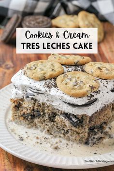 cookies and cream tres leches cake on a plate