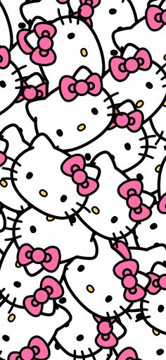 a bunch of hello kitty wallpapers with pink and white polka dots on them