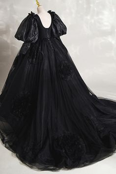 10% off now! special formal long black ball gown prom dress with illusion deep vneck online. Sheprom offers formal, party, casual & more style dresses to fit your special occasions. Masquerade Ball Gowns Black, Vampire Ball Gown, Black Fantasy Dress, Gothic Ball Gown, Ball Gowns Victorian, Ballgown Prom Dress, Masquerade Ball Gowns, Black Ball Gown, Tulle Ball Gown