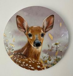 a painting of a deer with flowers in the background