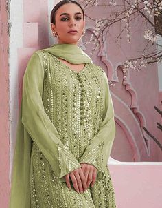 Plus Size Green colored Salwar Kameez in Sharara Style made with Faux Georgette top and Silk Santoon Bottom fabricProcessing Time : 7 Business DaysWork : Embroidery, Sequins & Lace WorkFabric:Top : Faux GeorgetteBottom : Silk SantoonDupatta : Nazmine Sharara Style, Yellow Sharara, Green Sharara, Designer Embroidery, Kameez Designs, Pakistani Suit, Georgette Dupatta, Suit Collection, Georgette Tops