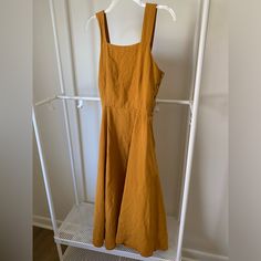 Yellow Linen Dress, Excellent Condition. Beautiful Dress Casual A-line Fitted Pinafore Dress, Fitted Pinafore Dress For Summer Workwear, Fitted Summer Workwear Pinafore Dress, Fitted Summer Pinafore Dress For Work, Fitted A-line Pinafore Dress, Summer Workwear Fitted Pinafore Dress, Summer Workwear Pinafore Dress, Fitted Pinafore Dress Spring Sundress, Fitted Spring Pinafore Dress Sundress