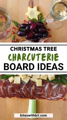 christmas tree charcuterie board with cheese and olives