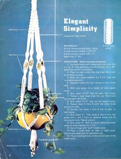 an advertisement with instructions on how to tie a plant in a hanging pot ornament