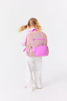 BÉIS 'The Kids Backpack' in Atlas Pink - Best Travel Backpack For Kids in Pink | BÉIS Travel CA Pink School Bag With Water Bottle Pocket, Playful Pink Backpack With Zipper Closure, Playful Backpack For Outdoor Activities, Pink School Backpack With Water Bottle Pocket, Pink Backpack For Playtime And Back To School, Pink Standard Backpack For Playtime, Pink Backpack For Playtime, Playful Pink Backpack For Everyday Use, Playful Nylon School Bag