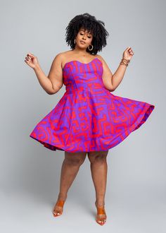 Jioni Women's African Print Corset Dress (Purple Red Geometric) African Print Corset Dress, Short African Dresses, African Style, Princess Seams, Dress Purple, Curvy Girl Fashion, Corset Dress, Plus Size Dress, Wedding Guest Outfit