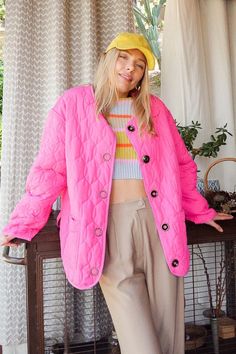 Pink Quilted Jacket Outfit, Barbie Parties, Uk Trip, Easy Fashion, Jacket With Pockets, Quilted Puffer Jacket, Perfect Pink, Pink Outfits, Corduroy Jacket