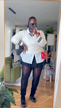 Turtleneck Birthday Outfit, Sweater Vest Dress Outfit Black Women, Cute Classy Fall Outfits, Loafers And Sweater Outfit, Formal Outfits For Women With Sneakers, Leg Warmer Outfits Black Women, Boat Outfit Winter, Long Mesh Dress Outfit, Rain Outfits For Women Work