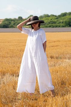 Elegant Linen Jumpsuit for Women, Wide Leg Comfortable Jumpsuit, Short Sleeves Plus Size Romper, Baggy Boho Jumpsuit with Crew Neck and Side Pockets, Linen Women Jumpsuit for Every Occasion FEATURES: 100% Linen Crew Neck Short Sleeves Wide Legs Side Pockets Size & Fit: Available Sizes: from XS up to 8XL The model is wearing size M This product could be customized according to your measurements. Please leave your requirements in the checkout. Experience unparalleled comfort and style with our Whi White Linen Jumpsuit, Jumpsuit Plus Size, Winter Coat Dress, Spring Ootd, Casual Basics, Boho Jumpsuit, Jumpsuit For Women, Womens Jumpsuits, White Clothing