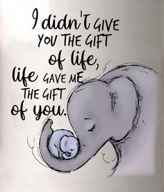 an elephant holding a baby in its trunk with the words i didn't give you the gift of life, like gave me the gift of you