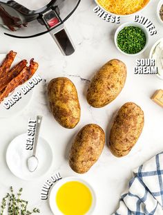 ingredients for baked potato casserole laid out on a counter